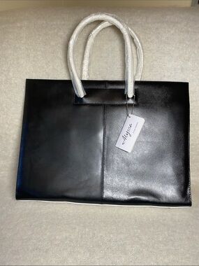 Alyssa Black Tote Bag with White Handles